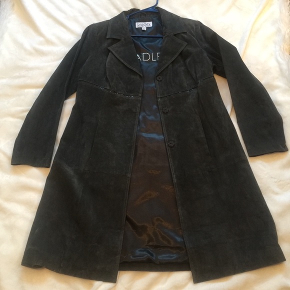 Grey M❤️Suede leather maxi long jacket coat duster - Picture 3 of 8